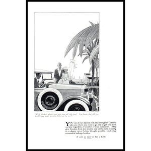 1924 Kelly Tires Antique Car Vintage Print Ad Cruise Ship Port Palm Trees Couple